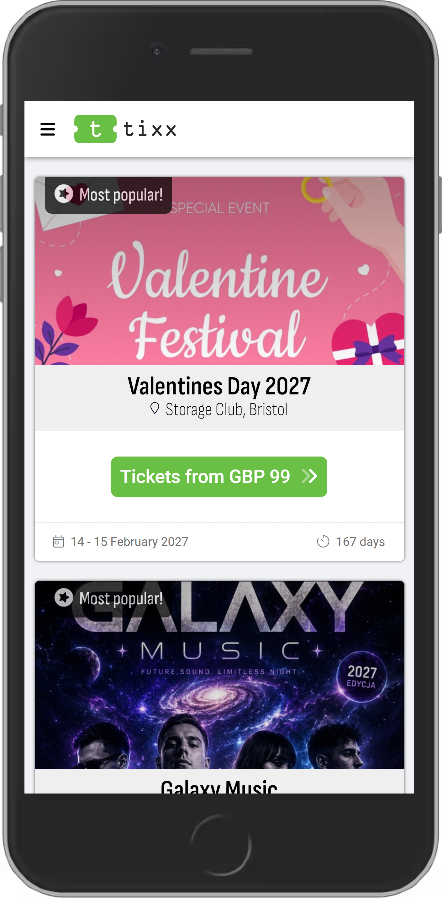Mobile ticket shop on a smartphone